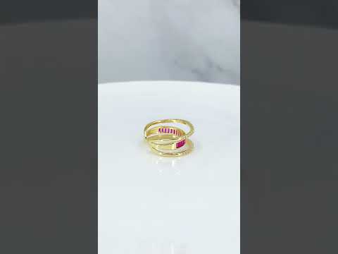 Baguette Layer Pink Gold CZ Crystal Anti Tarnish Free Size Ring Bulk