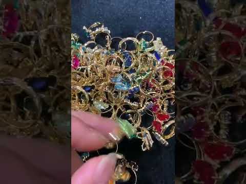 Gold Crystal Sky Blue Butterfly Copper Adjustable Band Ring Bulk