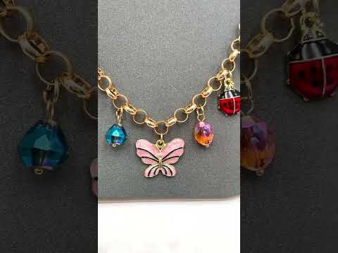 Butterfly Heart Charm Beads Enamel Multicolour 18K Gold Anti Tarnish Chain Necklace For Women