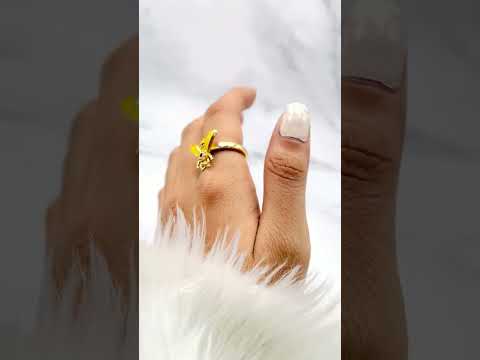 Honey Bee CZ Enamel Yellow 18K Gold Anti Tarnish Adjustable Ring Bulk