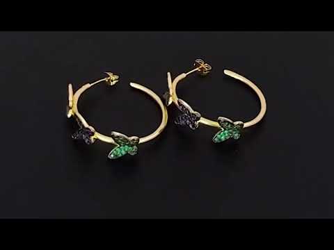 Triple Butterfly Multi Color 18K Gold Hoop Earring Pair For Women
