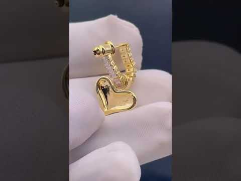 Baguette Heart CZ 18K Glossy Gold Dangling Drop Earring Bulk