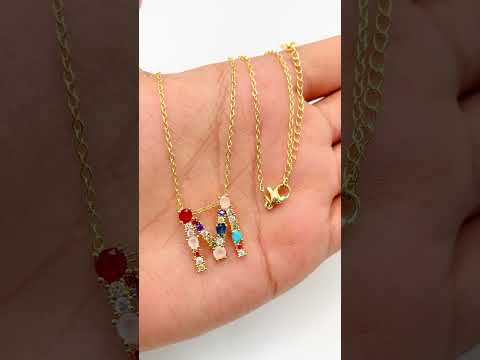 Rainbow Gemstone Initial Alphabet Letter K Necklace Pendant Chain