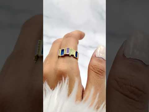 Rectangle Wave Surface CZ Enamel Purple Gold Anti Tarnish Ring Bulk