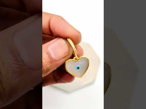 Heart Love Mother Of Pearl Evil Eye 18K Gold Anti Tarnish Hoop Drop Earring For Women