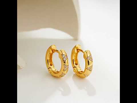 Chunky Dual Tone Gold Silver CZ Stainless Steel Hoop Earrings Wholesale