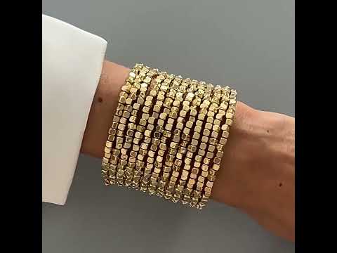 Heavy Look Square Stone Style Gold Silver Plated Beads Bracelet Bulk