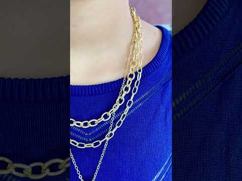 Baguette CZ Gold Anti Tarnish Three Layer Link Chain Necklace Bulk