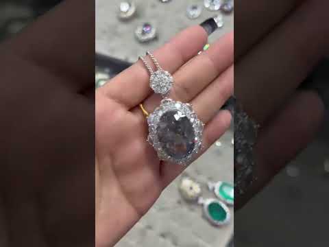 Black Classic Oval Floral Silver Plated CZ Copper Pendant Chain Bulk