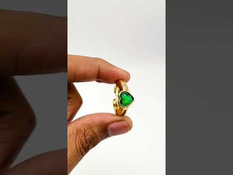 Love Heart Crystal Green 18K Gold Anti Tarnish Adjustable Ring Bulk