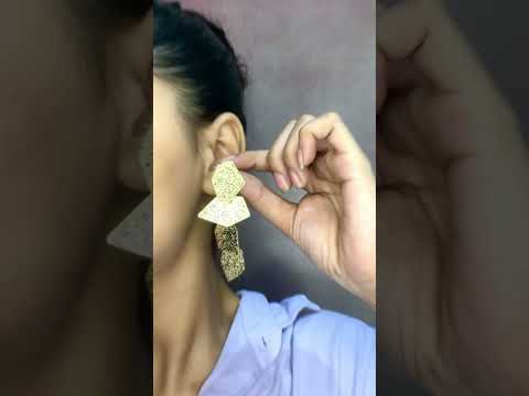 Geometric Shape Dented 18K Gold Anti Tarnish Dangler Earring Bulk