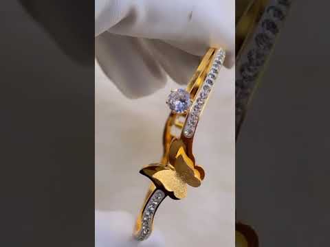Butterfly Solitaire Cubic Zirconia 18K Gold Anti Tarnish Stainless Steel Openable Kada for Women