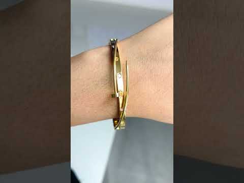 Dual Nail Gothic Screw 18K Gold Stainless Steel Openable Kada Cuff Bangle For Women