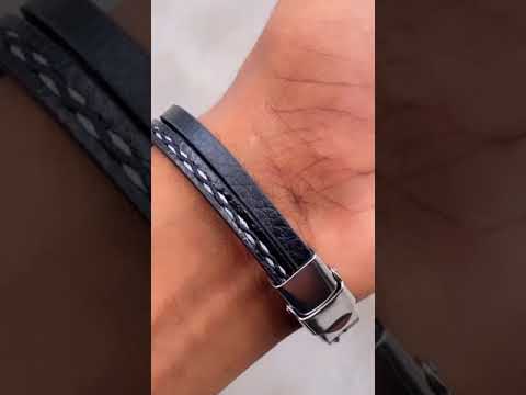 Stainless Steel Gold Black Customized Personalised Laser Engraved Leather Wrist Band ID Bracelet Men