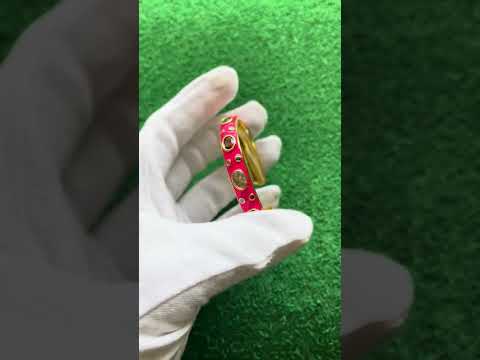 Hot Pink Enamel Gemstones 18K Gold Anti Tarnish Cuff Kada Bulk