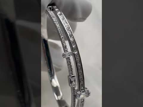 Dual Layer Baguette CZ 18K Gold Openable Kada Bracelet Bulk