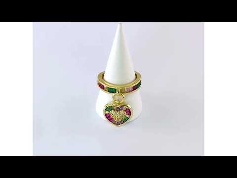Heart Love Rainbow Multi Color Baguette 18K Gold Open Back Ring Bulk