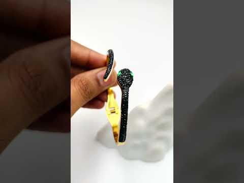 Black CZ Gold Stainless Steel Anti Tarnish Openable Kada Bangle Bulk