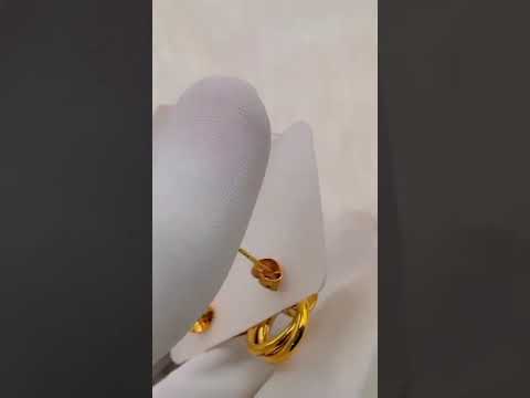 Omega Twin Rings 18K Glossy Gold Stainless Steel Stud Earrings Bulk