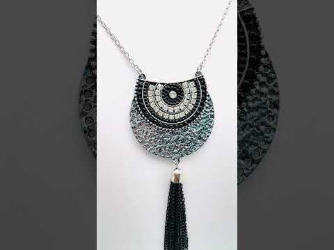 Tassel Curb Black CZ Beads Oxidised Necklace Earring Set Bulk