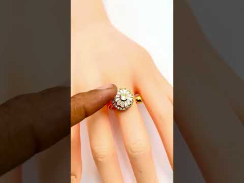 Revolving Flower Baguette CZ 18K Gold Free Size Open Back Ring Bulk