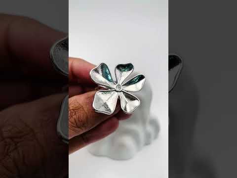 Flower Silver Anti Tarnish Cubic Zirconia Open Back Band Ring Bulk