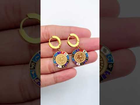 Rainbow Evil Eye Enamel Stainless Steel Multi 18K Gold Anti Tarnish Dangler Hoop Earring For Women