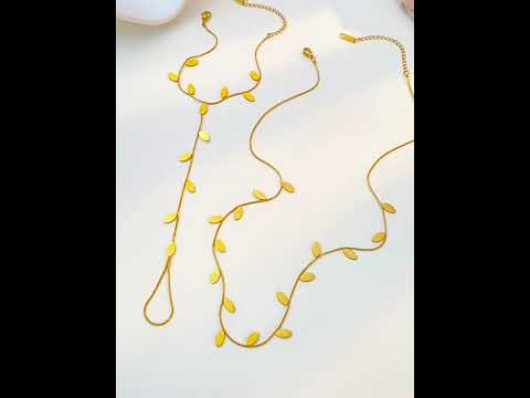 Leaf Charm Hand Chain Ring Gold Stainless Steel Necklace Combo Set Bulk