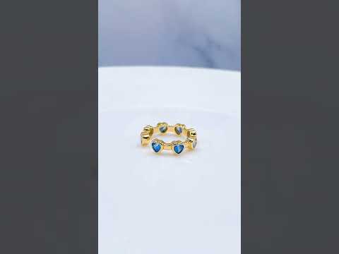 Heart Blue 18K Gold Crystal Anti Tarnish Free Size Ring For Women