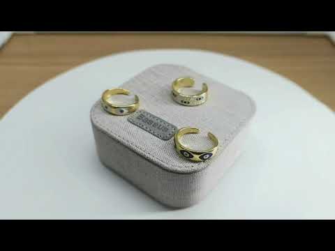 Evil Eye White Gold Copper Enamel Adjustable Band Ring For Women Bulk