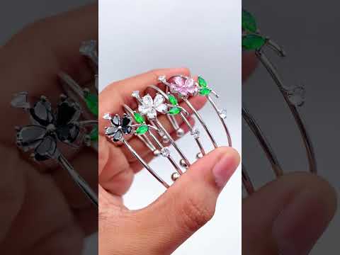 Flower White Silver CZ Copper Anti Tarnish Cuff Bracelet Bulk