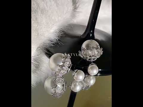 Double Side Pearl Cubic Zirconia Anti Tarnish Silver Stud Earring Bulk