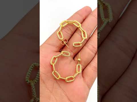 Stainless Steel Link Gold Hoop Earring Pair For Women Bulk