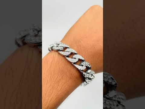 Hip Hop Iced Out Cuban Curb Rhinestone CZ Silver Bracelet Bulk