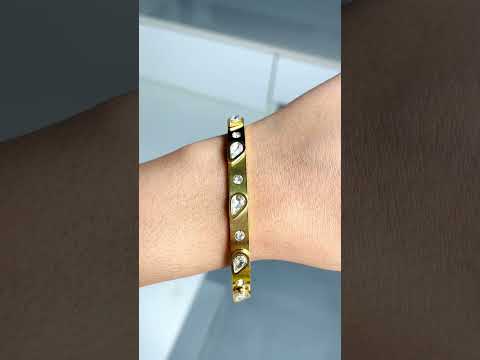 Drop Cubic Zirconia 18K Gold Anti Tarnish Openable Kada Bracelet Bulk
