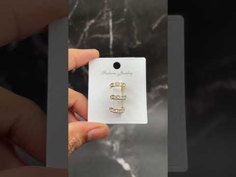 Triple Baguette Layer Cubic Zirconia 18K Gold Anti Tarnish Single Ear Cuff Earring For Women