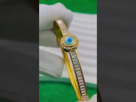 Mother Of Pearl Evil Eye Baguette CZ Gold Openable Kada Bracelet Bulk