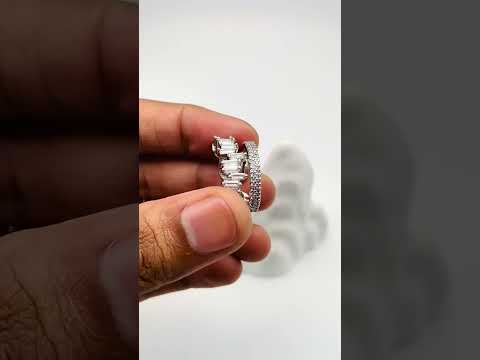 Zig Zag Baguette CZ Silver Anti Tarnish Open Back Ring Bulk