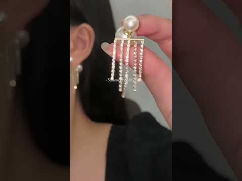 Post Dual Pearl Dangling Tassel CZ Chain 18K Gold Earring Bulk