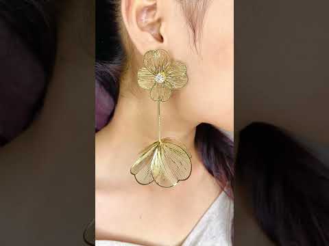 Flower Filigree CZ 18K Gold Anti Tarnish Tassel Dangler Earring Bulk