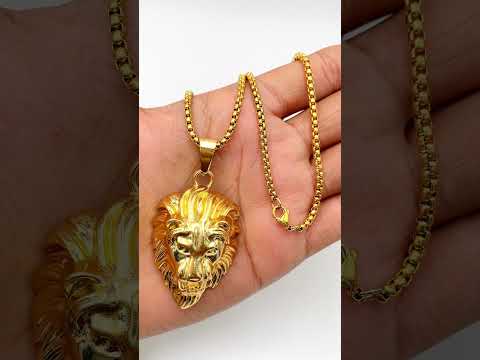 Hip Hop Iced Out Lion King Kings Landing Gold Rhinestone Crystal Stainless Steel Pendant Chain