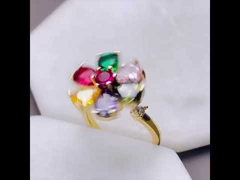 Multi Color Flower 18K Gold Anti Tarnish Free Size Ring for Women