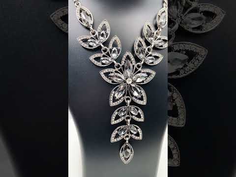 Party Floral Black Crystal CZ Silver Plated Necklace Bulk