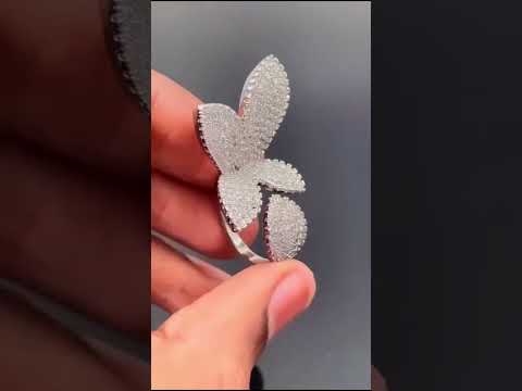 Butterfly Flower Cubic Zirconia Silver Free Size Ring For Women Bulk