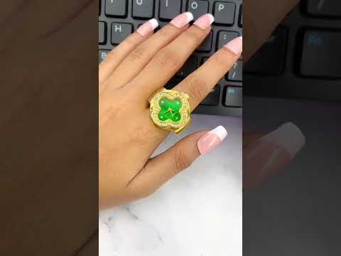 Clover Flower Green Dial Gold CZ Anti Tarnish Watch Ring Bulk