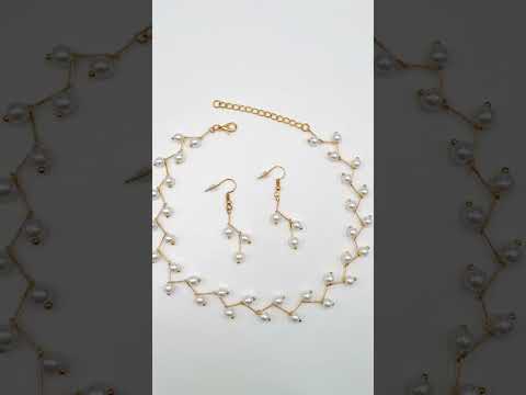 Pearl Link Chain Pearl 18K Gold Choker Necklace Earring Set Bulk