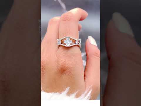 Clover Flower CZ 18K Gold Anti Tarnish Adjustable Ring Bulk