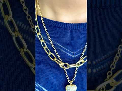 Heart CZ 18K Gold Anti Tarnish Three Layer Link Chain Necklace Bulk