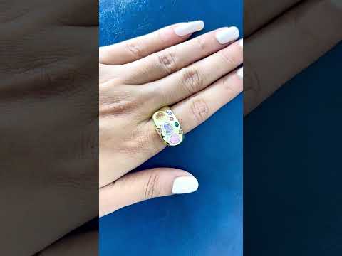 Studded Crystal Multi 18K Gold Anti Tarnish Adjustable Band Ring Bulk