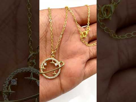 Star Saturn Planet CZ 18K Gold Anti Tarnish Pendant Chain Bulk